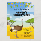 ダチョウ誕生日招待状 招待状 (正面/裏面)