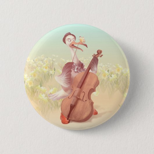 ダチョウ遊のチェロ 缶バッジ (正面)