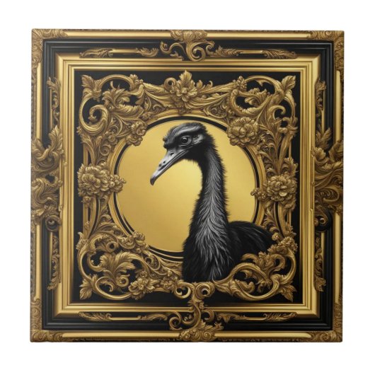 ダチョウ金ゴールド装飾枠 タイル (正面)