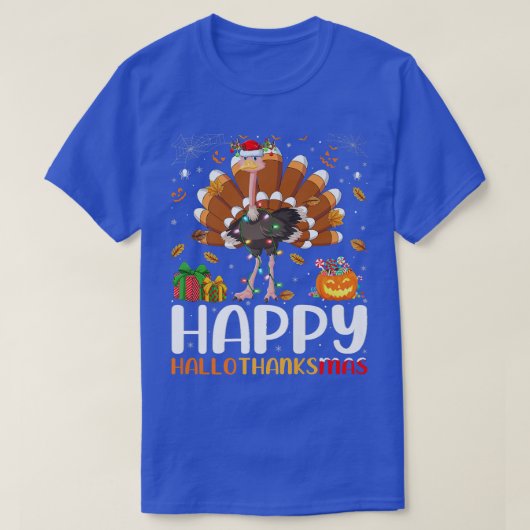 ダチョウ鳥の恋人ハロウィンクリスマスハッピーハロ Tシャツ (デザイン正面)