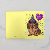 ダッおもしろいシュント犬とハッピーバースデーバルーン 箔シーズンカード (外側レイダウン)