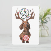 ダッおもしろいシュントWiener犬の〔雄ジカの〕枝角メリークリスマス シーズンカード (スタンド正面)