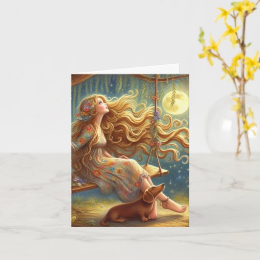 ダッお洒落シュントとガールのダウンロード カード (黄色い花)