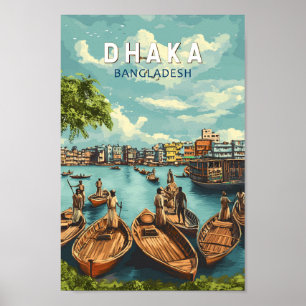 ダッカバングラデシュイラストレーション旅行芸術ヴィンテージ ポスター