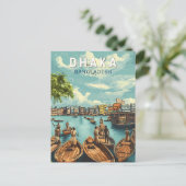 ダッカバングラデシュイラストレーション旅行芸術ヴィンテージ ポストカード (スタンド正面)
