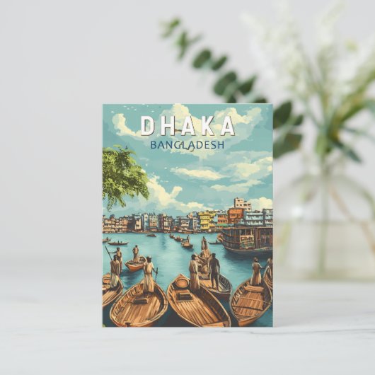 ダッカバングラデシュイラストレーション旅行芸術ヴィンテージ ポストカード (スタンド正面)