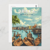 ダッカバングラデシュイラストレーション旅行芸術ヴィンテージ ポストカード (正面/裏面)