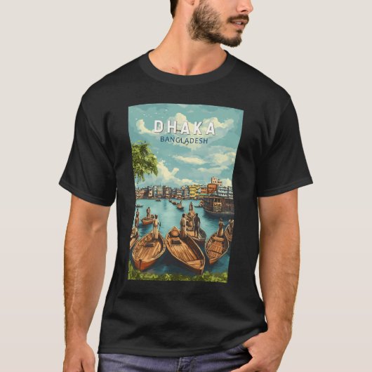 ダッカバングラデシュイラストレーション旅行芸術ヴィンテージ Tシャツ (正面)