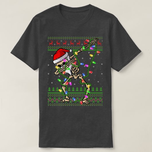 ダッキングスケルトン クリスマスライト 醜いサンタスケルトン C Tシャツ (デザイン正面)