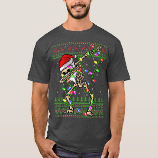 ダッキングスケルトン クリスマスライト 醜いサンタスケルトン C Tシャツ