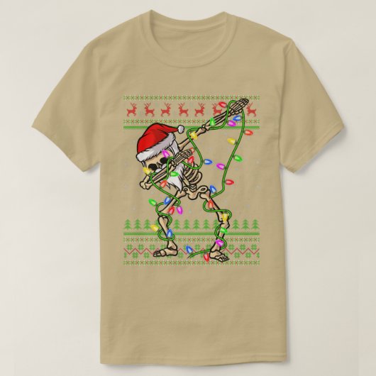 ダッキングスケルトンXmasライト醜いサンタスケルトンC Tシャツ (デザイン正面)