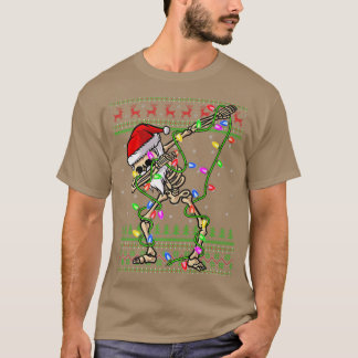 ダッキングスケルトンXmasライト醜いサンタスケルトンC Tシャツ