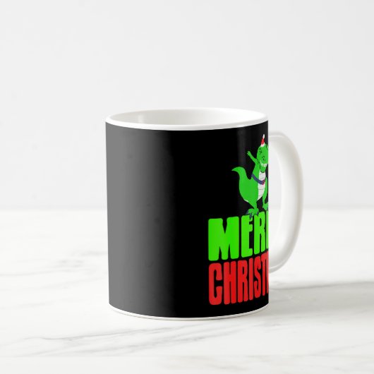 ダッキング恐竜のメリークリスマスホリデーハイライト コーヒーマグカップ (正面右)