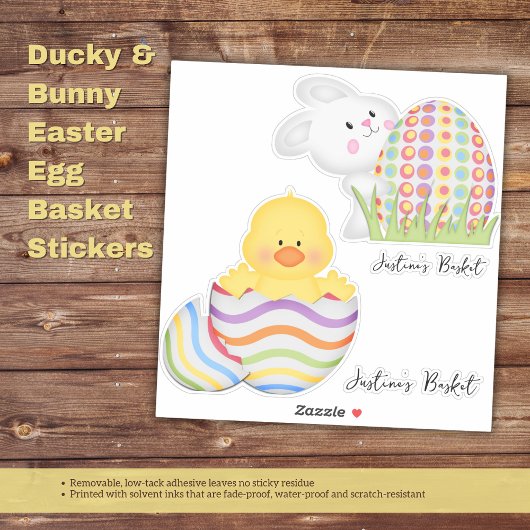 ダッキー(アヒルちゃん)&バニーイースターエッグバスケットシール シール