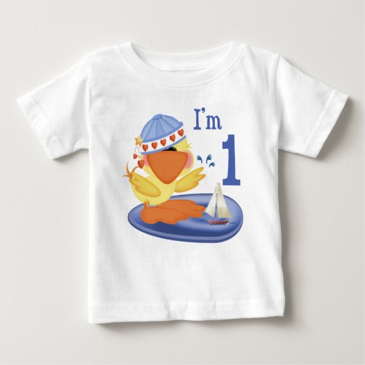 ダッキー（アヒルちゃん）ボーイ第1誕生日 ベビーTシャツ (正面)