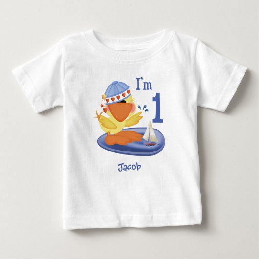 ダッキー（アヒルちゃん）ボーイ1歳ベビーTシャツ ベビーTシャツ (正面)