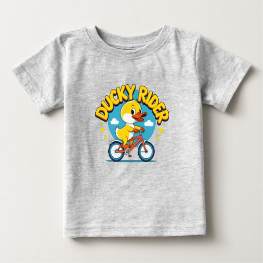 ダッキー（アヒルちゃん）ライダーかわいい漫画の自転車Tシャツ ベビーTシャツ (正面)