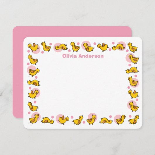 ダッキー(アヒルちゃん)間抜けピンク赤ちゃんシャワーサンキューカード サンキューカード (正面/裏面)