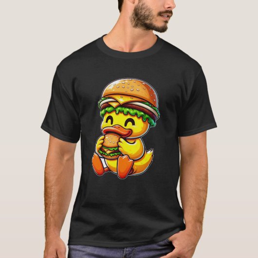 ダックおもしろいハンバーガーファストフード生食チーズバーガー帽子 Tシャツ (正面)