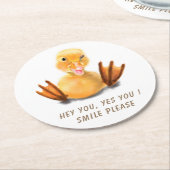 ダックおもしろい紙コースタースマイル-カスタム文字 ラウンドペーパーコースター (アングル)