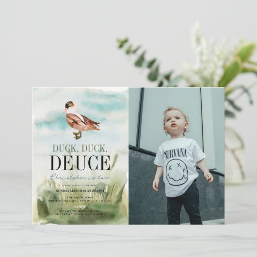 ダックアヒルDeuce水の色の男の子の写真2nd誕生日 招待状 (スタンド正面)