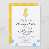 ダックウォーター絵を描カラーファーストバースデーパーティ素朴 招待状 (正面/裏面)