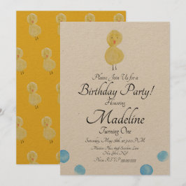 ダックウォーター絵を描カラーファーストバースデーパーティ素朴 招待状