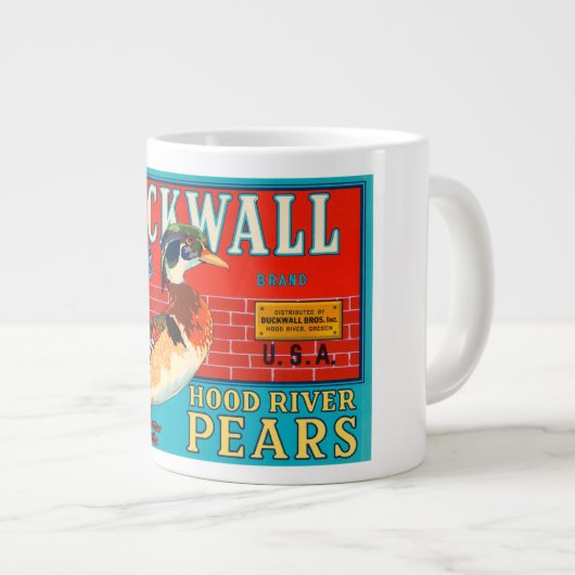 ダックウォールフードリバー梨ヴィンテージクレートラベル ジャンボコーヒーマグカップ (正面右)