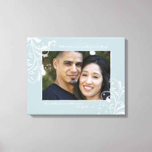 ダックエッグブルーホワイトフローラ写真テンプレート写真 キャンバスプリント (正面)