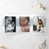 ダックエッグブルー， 3フォトコラージュベビー誕生 三つ折り案内状 (内部)