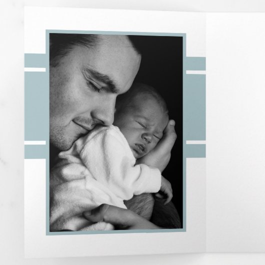 ダックエッグブルー， 3フォトコラージュベビー誕生 三つ折り案内状 (内部最初)