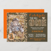 ダックカモ/カモフラージュ 1歳の誕生日パーティー 招待状 (正面/裏面)