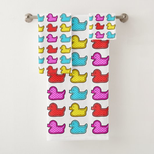ダックカラフルパターン白 バスタオルセット (インサイチュ)