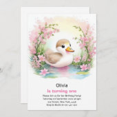 ダックガールファースト誕生日招待状 招待状 (正面/裏面)