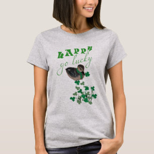 ダッククローバーハッピーゴーラッキーセントパトリックの日の女性 Tシャツ