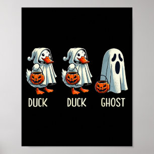 ダックゴーストもじTシャツ ハロウィンのお菓子をくれなきゃイタズラするぞ ポスター