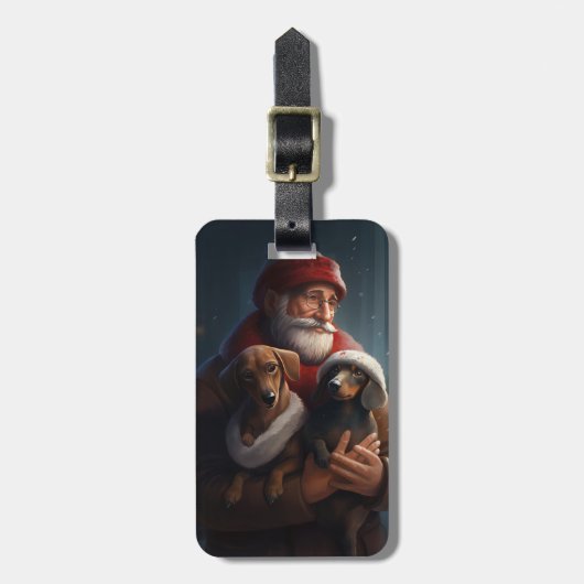 ダックシュントとサンタクロースフェスティバルクリスマス ラゲッジタグ (正面縦)