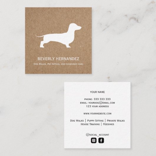 ダックシュントドッグウォーカートレーナーパピーシッティングクラフト スクエア名刺 (正面/裏面)