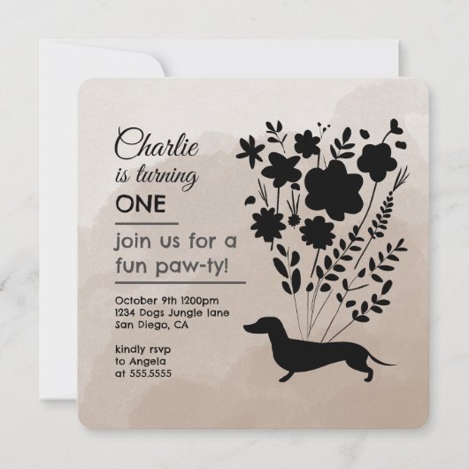 ダックシュント誕生日ガールポーティかわいい子犬 招待状 (正面)
