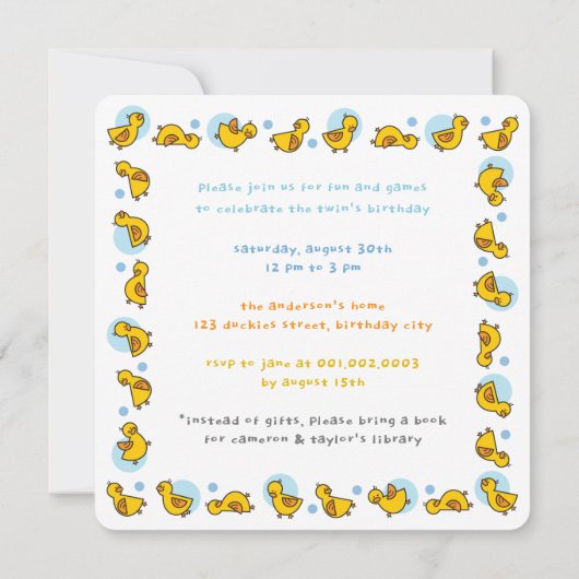 ダックスお洒落フォトボーイズ合同誕生日パーティー 招待状 (裏面)