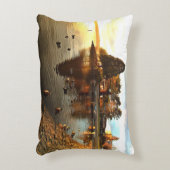 ダックスと木の日没アクセント枕 アクセントクッション (正面(垂直))