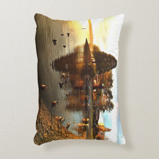 ダックスと木の日没アクセント枕 アクセントクッション (正面(垂直))