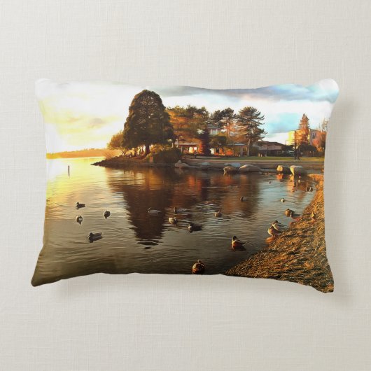 ダックスと木の日没アクセント枕 アクセントクッション (裏面)