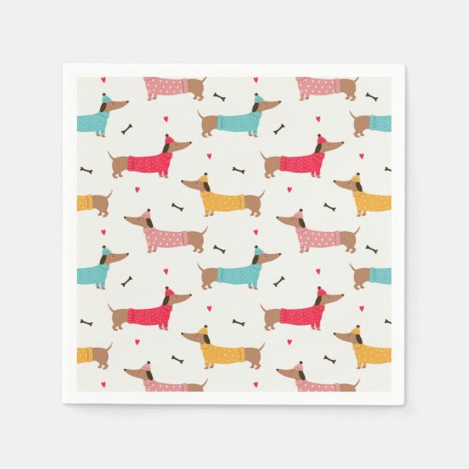 ダックスインセーターのホリデーパターン スタンダードカクテルナプキン (正面)