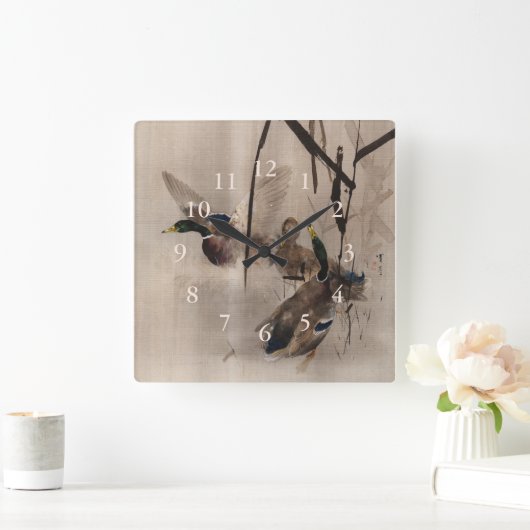 ダックスオンザウォーターアー日本のト水鳥 スクエア壁時計 (ホーム)