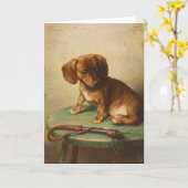 ダックスシャントの子犬 | カール・ライチェルト カード (黄色い花)