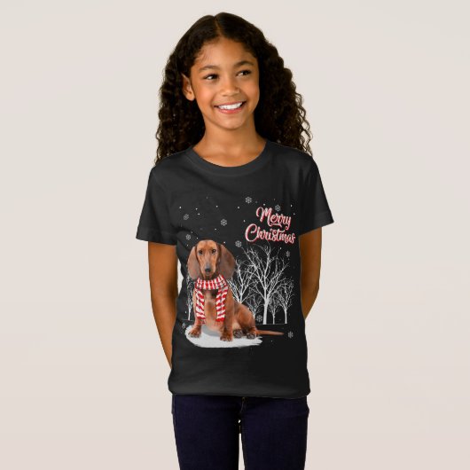 ダックスシャントの木メリークリスマスダックスシャントのクリスマス Tシャツ (正面フル)