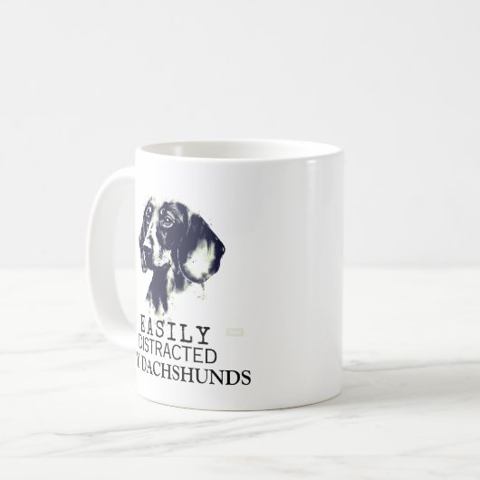 ダックスシャントの黒と白に簡単に気を取られる コーヒーマグカップ (正面左)