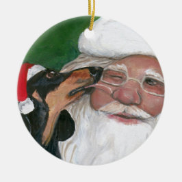 ダックスシャントキスforサンタドッグアートオーナメント セラミックオーナメント
