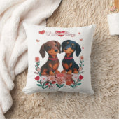 ダックスシャントハートフラワーズドッグスバレンタインデー クッション (ブランケット)